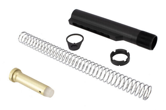 Guntec USA MIL-SPEC AR-15 carbine buffer tube set with black finish includes buffer, spring, end plate, and castle nut
